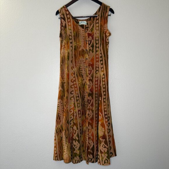PRICE FIRM Vintage Y2K 00s Eyes of the World Tie Dye Fish Beach Boho Dress S/M - Picture 2 of 8